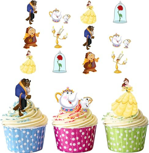 AK Giftshop PRE-CUT Beauty and The Beast Party Pack - Edible Cupcake Toppers/Cake Decorations (Pack of 36)
