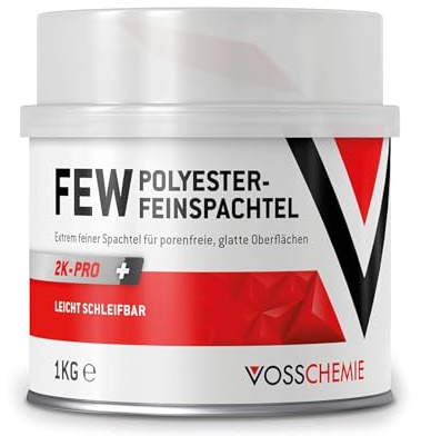 Vosschemie 2k Feinspachtel 1kg - Spachtelmasse für KFZ, Auto & DIY | Styrolfreier Spachtel zur Reparatur von Metall, Holz, Kunststoff und KFZ - schnell trocken und schleifbar - geringer Schrumpf