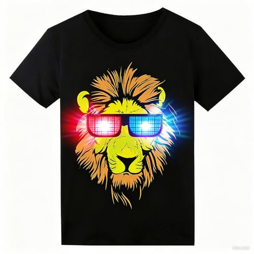 Sound Activated LED T-Shirt, Glow in The Dark Light Up Shirt for Men, Neon Shirt for Rave, Glow Party, Concert, Halloween, Lion, XL