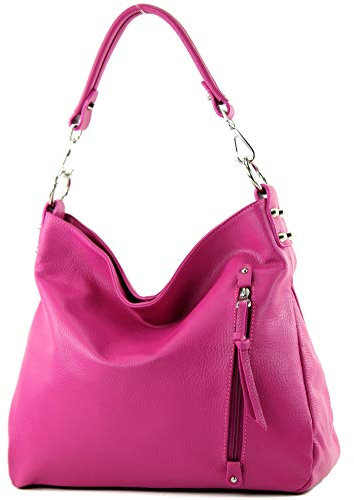 modamoda de T183 Damen Schultertasche Handtasche Tragetasche Echtleder Groß handmade in Italy, Farbe:Pink
