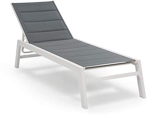 blumfeldt Renazzo Lounge Liegestuhl - Grey Edition, Sonnenliege, Gartenliege, 186 x 56 cm Liegefläche, höhenverstellbare Rückenlehne, Wasserabweisende und gepolstert, ComfortMesh, weiß/grau