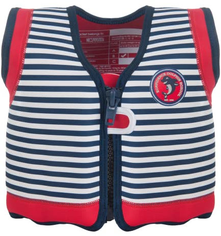 Konfidence Jacket – Unsere Original Premium Schwimmweste/Schwimmjacke für Kinder bis 7 Jahre, Schwimmhilfe für Kinder und Jugendliche mit abnehmbaren Schwimmern (Hamptons Marine Streifen, L)