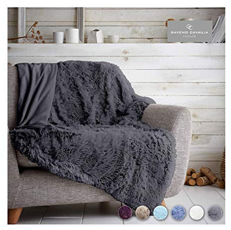 FAIRWAYUK Fluffy Faux Fur Throw 150x200 cm, Premium Longhair Warm Cosy Fluffy Blanket for Bed, Ultra Soft Comfort Fleece Throws for the Sofa, Bed, Chair, Settee, Couch, Charcoal