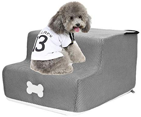 2 Stufen Haustiertreppe Hundetreppe Katzentreppe mit Atmungsaktiv Schwamm Mesh Hunderampe für Kleinen Hund , 35x30x20 cm