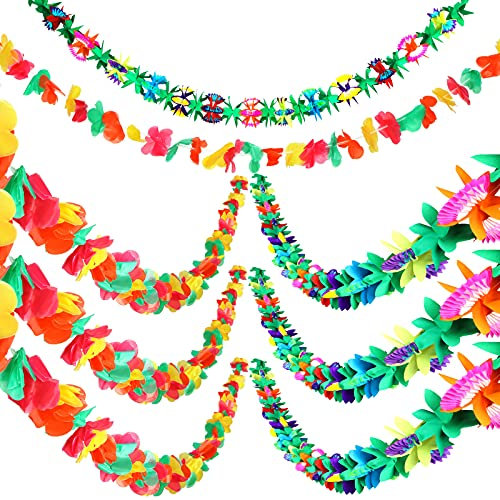 WILLBOND 6 Stück Lange Tropische Blumen Girlande Mehrfarbige Papier Girlande Hawaiianische Blumen Girlande für Luau Hawaiianisch Thema Party Zubehör