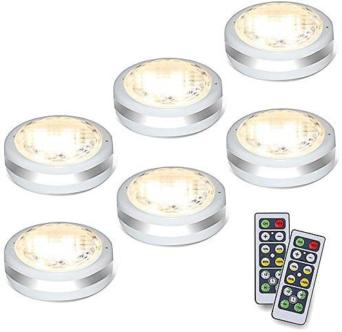Under Cupboard Lights, Under Cabinet Kitchen Light, LED Battery Operated Stick on Lights for Stair Wardrobe, Puck Light with Remote (White)