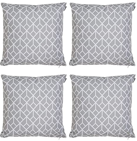 Bean Bag Bazaar Outdoor Cushions Filled, Geo Collection, Set of 4, Grey | Made in the UK, 43cm x 43cm, Durable Water-Resistant Fabric, Outdoor Cushions for Garden Furniture, Garden and Patio