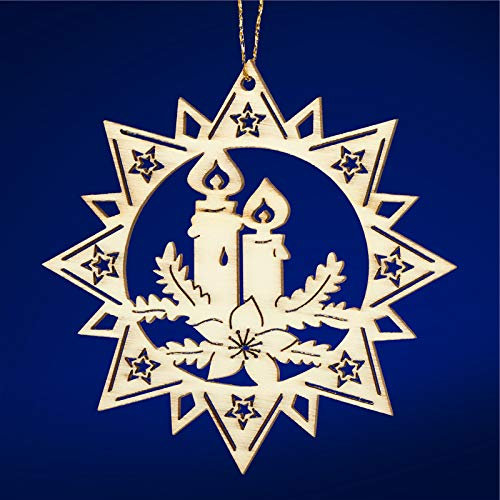 SIKORA BS-LS Traditionelle Filigrane Christbaumschmuck Holzanhänger aus nachhaltiger Herstellung - 28 Modelle wählbar, Modell:M4 Mehrzackstern Kerzen D 8.8cm