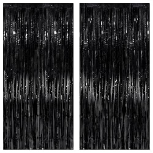 KatchOn, Halloween Lametta Vorhänge Schwarz - 2.5mx1m, 2 Stück, Folien-luftschlangen In Schwarz | Schwarzer Vorhang Halloween für Halloween Deko | Schwarzer Hintergrund, Halloween Geburtstagsdeko
