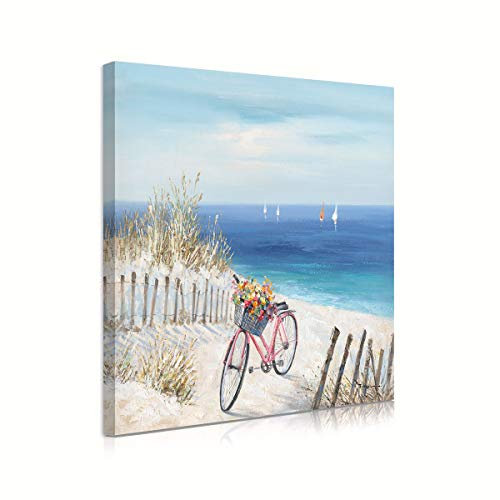 WUDIAN Blaugrünes Fahrrad Kunstdruck auf Leinwand für Zuhause, Schlafzimmer, Badezimmer, Leinwanddruck, fertig zum Aufhängen, 61 x 61 cm