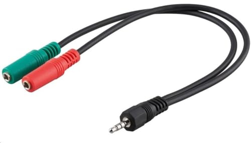 PremiumCord Klinkenadapter Y, 4-polige Klinkenstecker 3,5mm auf 2X Klinkenbuchse, Stereo Jack zu 2X Jack, Für Kopfhörer und Mikrofon, Farbe schwarz, 30 cm