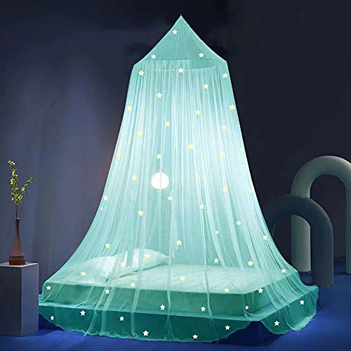 Eimilaly Sterne Betthimmel leuchtet im Dunkeln, Betthimmel für Mädchen Moskitonetz, Prinzessin Baldachin für Mädchen Bett Zimmer Dekoration, Green