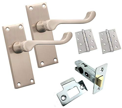 Satin Nickel Victorian Scroll Internal Door Lever Latch Handles Set, Suitable for All Types of Internal Doors 118x40mm Backplate
