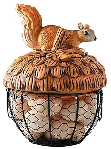 Eierkorb Metall Obstkorb Mit Griff Harz Eichhörnchen Figur Statue Eierhalter Vintage Retro Mesh Draht Korb Aufbewahrungskorb Drahtkorb Gemüsekorb Obstschale Korbschale Für Küche