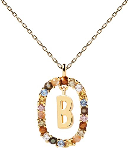 PDPaola Halskette mit dem Buchstaben B aus 18 Karat goldplattiertem Sterling Silber mit Edelsteinen und Kristallen, CO01-261-U