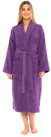 CICK Towelling Bath Robe Premium Quality Bathrobes for Women Highly Absorbent 100% Cotton Shawl Design for Men & Women for Loungewear and Gifts Purple XL