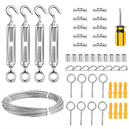 2mm Wire Rope Kit - 20M Garden Wire For Climbing Plants | PVC Coated Steel Cable & M5 Turnbuckle Wire Tensioner Kit/Outdoor Lights Hanging Kit/ Trellis/Fence/Wire Curtain System