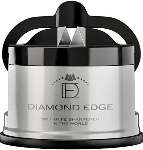 Diamond Edge No.1 Knife Sharpener - Lifetime Use for Any Knife from Chef's, Utility to Steel Pocket Knives - Professional Safe Manual Knife Sharpening Tool, Silver