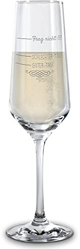 PR Print Royal Sekt-Glas mit Gravur - Schlechter Tag, guter Tag, Frag Nicht! - Sektkelch graviert für die Freundin, Stimmungsglas, Lustiges Geschenk zum Geburtstag, Weihnachten