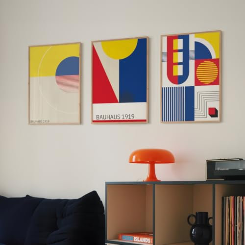ZoeyAustin® 3 Doppelseitiges Kunstdruck Poster Set, Ohne Rahmen, DIN A3 (30cm x 42cm), Stilvolles Wandposter, 6 Wandbilder, Beidseitige Bilder (Bauhaus)