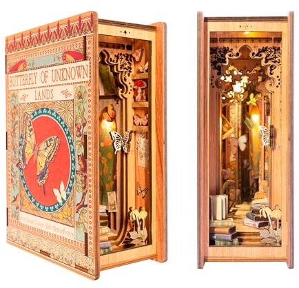 Fsolis Book Nook DIY Puppenhaus Miniatur Haus Kit mit Holz Möbeln und LED-Licht, 3D Holzpuzzle Bücherecke Bücherregaleinsatz Kits, Modellbausätze für Erwachsene zum Bauen, Kreatives Geschenk BK01