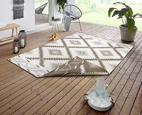 NORTHRUGS Malibu Indoor and Outdoor Rug 120 x 170 cm - Reversible Rug Weatherproof Modern Geometric Pattern Runner for Balcony Patio Garden Conservatory Living Room Rug Waterproof in Linen