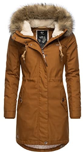 Ragwear Damen Wintermantel Warmer Parka lang mit abnehmbarem Kunstfell Tawny Intl Cinnamon22 Gr. XS