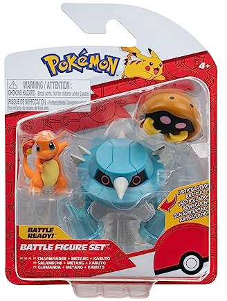 Pokémon PKW3052 - Battle Figure Set - Kabuto, Glumanda, Metang, offizielles Figuren Set