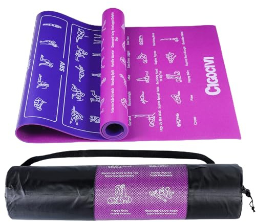 Yogamatte mit aufgedruckten Posen und Dehnungen, Violett