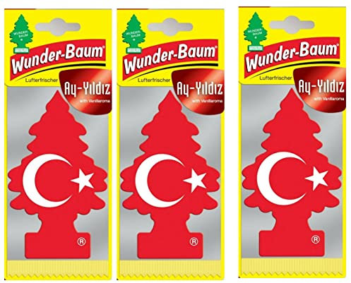 Ay Yildiz Lot de 3 désodorisants, arbre magique parfumé, motif drapeau turc (vanille)