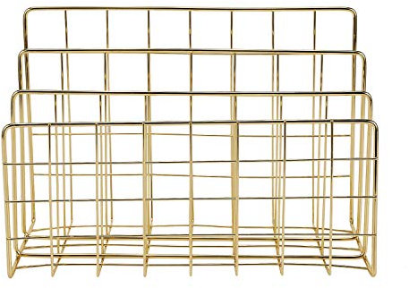 Guindxan Nordischen Schmiede Gitter Lager Buch Ordner DREI Stufige Desktop Zeitungs Staender Hause Aufbewahrungs Box Dekoration (Gold)