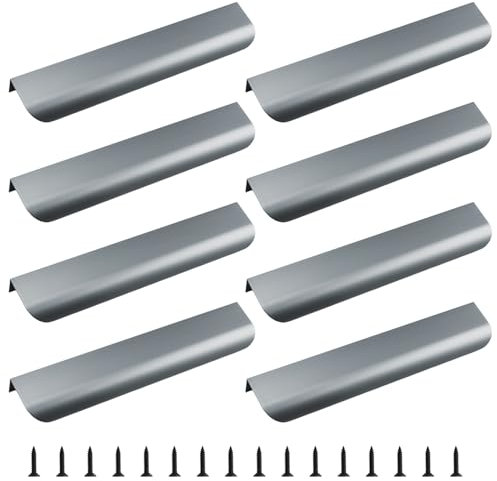 MOROBOR Fingerkantengriff, verdeckter Griff, moderner Stil, Schubladengriff, Aluminiumlegierung, unsichtbarer Griff, Kleiderschrankgriff für Schrank, Hardware, Schublade, 150 mm, mattgrau, 8 Stück
