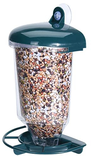 Vilde Vogelhäuschen Vogelfutterhaus Futterhaus Vogelfutterstation | Vogelfutterstelle Futterspender mit Saugnapf zum Befestigen an einer Fensterscheibe grün
