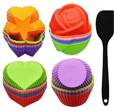 48pcs Moldes de Silicona Moldes Reutilizables con Colores del Arcoíris,Bases para Magdalenas,Grande Molde de Silicona para Reposteria (style-2)