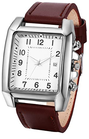 JewelryWe Herrenuhr Quadratische Uhren Herren Datum Kalender Analog Quarz Armbanduhr Klassische Rechteckige Beiläufige Uhr mit Leder Armband Braun