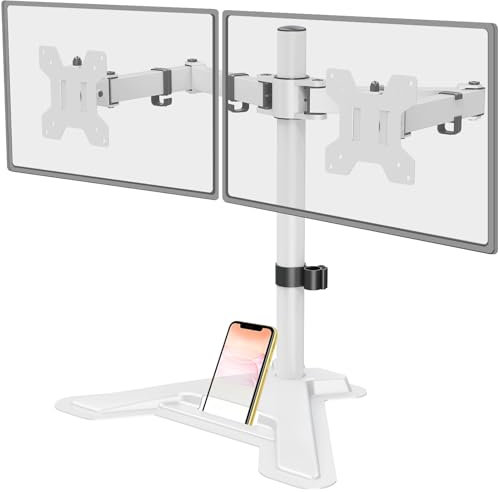 MOUNT PRO Soporte de monitor doble, soporte de escritorio para monitor de movimiento completo, se adapta a 2 pantallas de hasta 27 pulgadas, 17.6 libras con altura ajustable, giratorio, inclinación