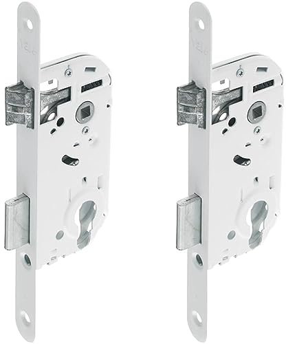 Yale Homme/Femme Serrure à Encastrer Passage de Cylindre (Non fourni), Réversible, Blanc - Têtière Bouts Ronds, Axe à 40 mm - pour Porte de Bureau, de Service ou d'Entrée, Blanc, Standard (Lot de 2)