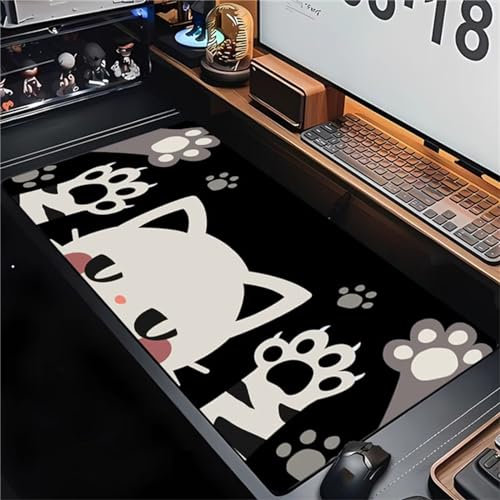 Alfombrilla de Ratón XXL 800x400x2mm Lindo Gato Grande Alfombrilla Raton Gaming con Base de Goma Antideslizante,Adecuada para Jugadores,PC y portátil
