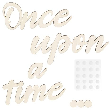 Once Upon a Time Schild, Holz Leseeckendekor mit 20 Spenderkleber Once Upon a Time Wandtattoo Kinderzimmerschild Ästhetische Kinderzimmerdekoration für Babyparty Geburtstagsgeschenk