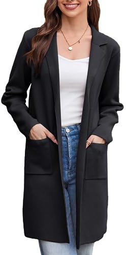 GRACE KARIN Casual Long Blazer Coats for Women UK Warm Autumn Winter Knit Cardigans Jackets with Pockets Black XXL