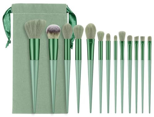 ZKSXOA 13-Piece Makeup Brushes Sets,Face and Eye Make-up Brushes for Foundation, Powder, Concealers, Blush, and Eyeshadow,with Bag,Green