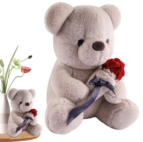 Sophisticate Rosen teddybär,25 cm Plüsch-Bär,Weiches Teddybär-Plüschkissen,Teddybär Plüsch