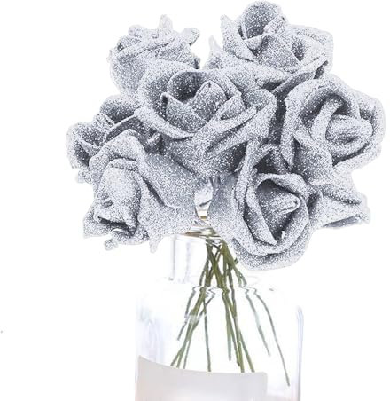 20 rose artificiali glitterate, fiori artificiali, rose a gambo lungo, per festa della mamma, feste, matrimoni, interni ed esterni, cucina, ufficio, caffè, decorazione per la casa, argento
