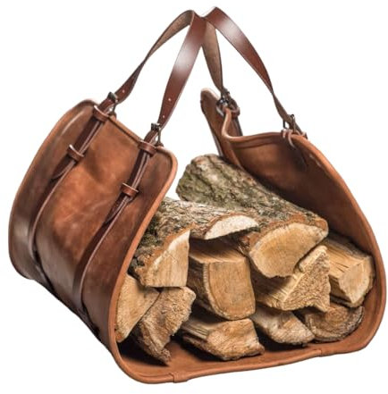 DarkRabbit Portalegna da ardere in pelle, per legna da ardere, resistente, per riporre legna da ardere, borsa per interni e accessori per stufe a legna, 44 x 20 cm (cognac)