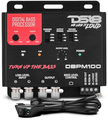 DS18 DBPM100 Digitaler Bass-Prozessor, 2-Kanal-Vorverstärker-Eingang/Ausgang, Subsonic-Filter, Digitale Basswiederherstellung, Bass-Booster, Fernbedienung mit Clip-LED, voll Einstellbarer