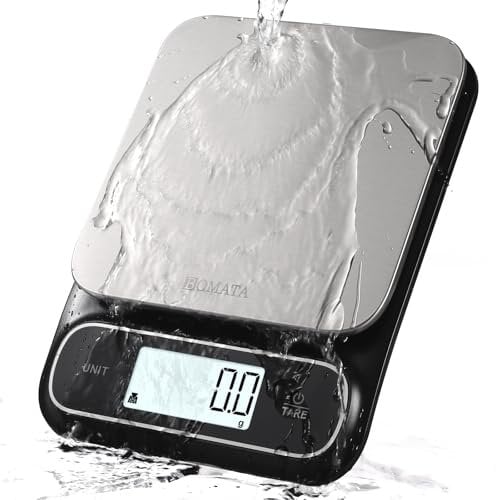BOMATA Báscula de cocina resistente al agua IPX6, de alta precisión de 0.1g, con pantalla digital retroiluminada y plataforma de pesaje de acero inoxidable. Ideal para alimentos, cocina. B619 Negro