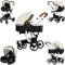 Nine point nine PU-Leder Kinderwagen 3 in 1, Kinderwagen Set mit Umkehrbarem Doppelschiebemodus, Kombikinderwagen 3 in 1 Großer Bequemer Babywanne mit Rahmen Aluminiumlegierung (518 White)