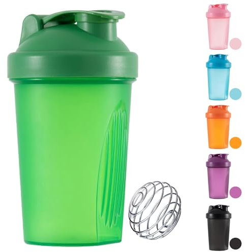 SHENGRUI Shaker de protéines de 400 ml avec boule de mélange en acier inoxydable, facile à prendre en main et résistant à la température, étanche, couvercle à rabat, pour salle de sport, entraînement