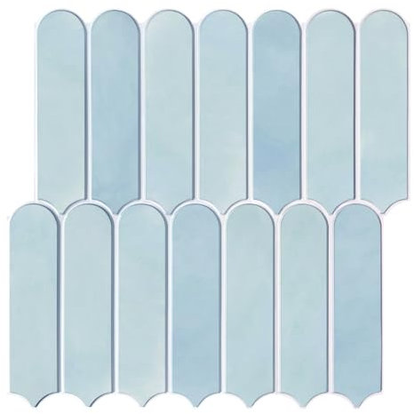 Commomy 10 Pcs 3D Blue Peel and Stick on Tiles - 11'8 x 11'8 Matt UrltraLight PVC Long Fish Scale Self Adhesive Wall Tiles for Kitchen, Bathroom, Living Room, Bedroom, RV