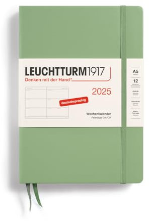 LEUCHTTURM1917 370545 Wochenkalender Medium (A5) 2025, Salbei, Deutsch